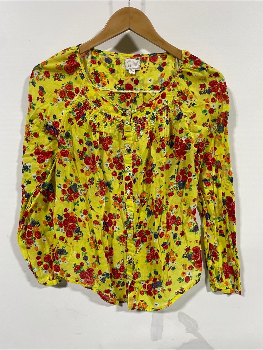 Anthropologie Yellow Floral Button-Front Blouse
